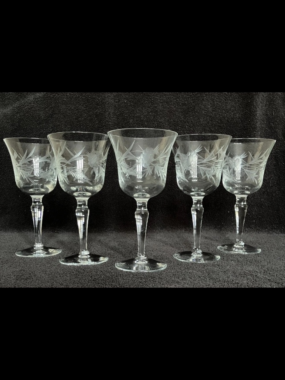Etched Clear Crystal Wine Glasses - Set of 5